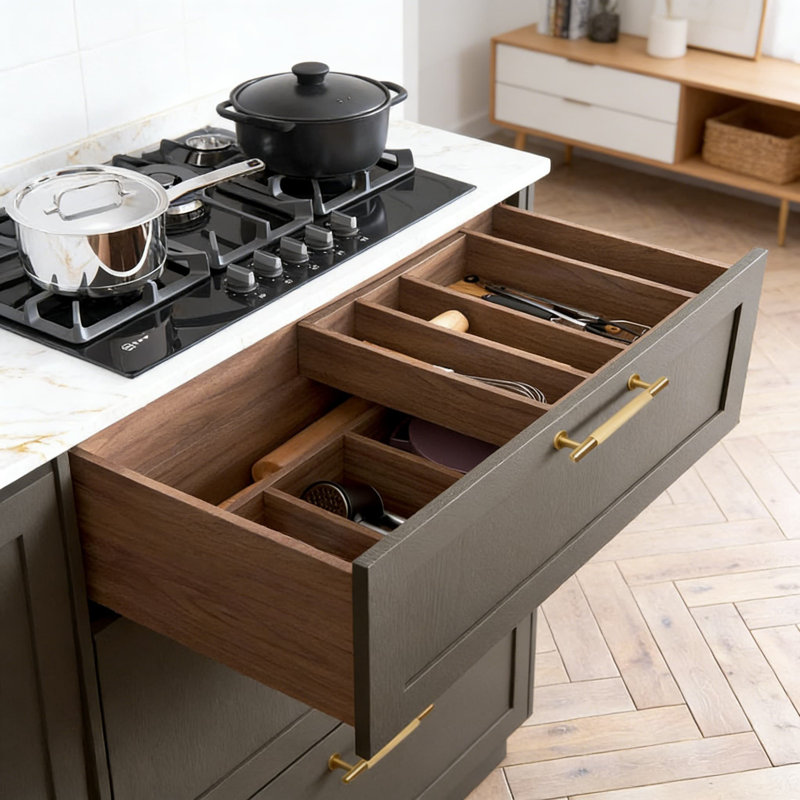 Ensemble de 2 poignées d'armoire en laiton massif, poignées de bar en laiton brossé avec design rainuré pour armoire de commode de tiroir de cuisine, trou central de 6 1/4 po