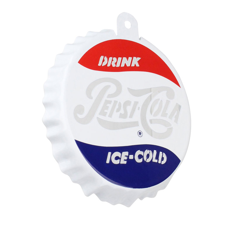 Ornement de Noël à découpes 3,25 "blanc et bleu avec logo bouchon de bouteille Pepsi-Cola