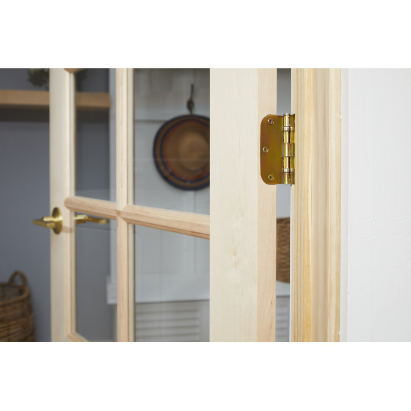 EVELIN 8-Lite Maple Wood and Clear Glass Prehung Interior Door with Handleset & Installation Kit, 32" x 80", Right