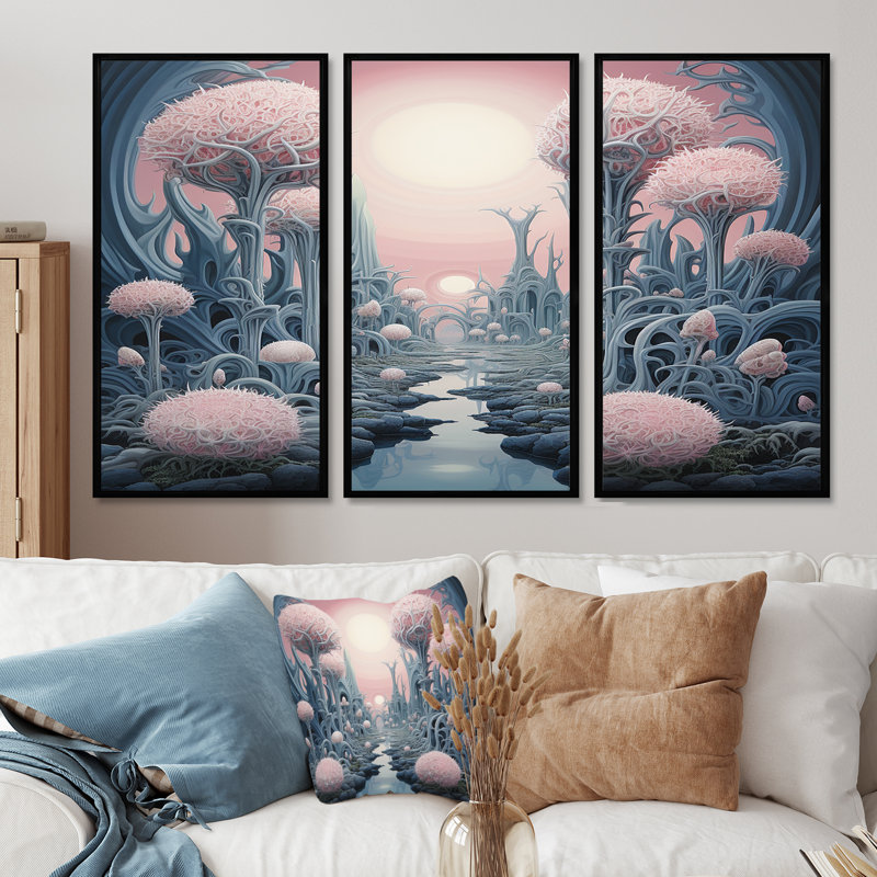 Cvetan - Ensemble de décoration murale paysage abstrait, Cadre flottant noir, H 40 po x l 60 po x P 1 po