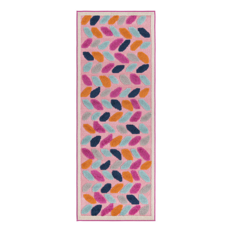 Tapis intérieur / extérieur rose / bleu à chevrons, Tapis de couloir 2 pi x 6 pi
