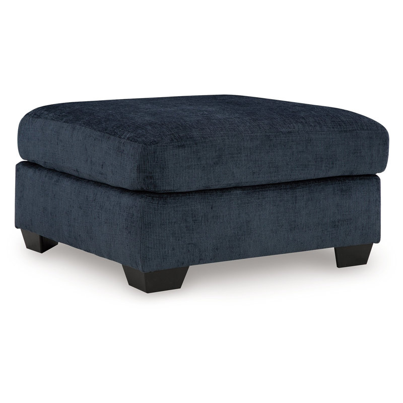 Avie Oversized Ottoman, Faux Wood Details, Navy Blue Polyester 38 Inch