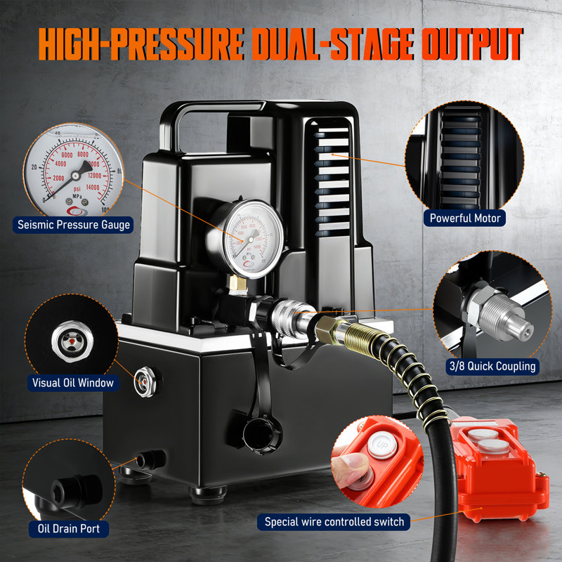 Groupe hydraulique électrique à simple effet, électrovanne 110 V/120 V, pression 10 000 PSI, 2 étages
