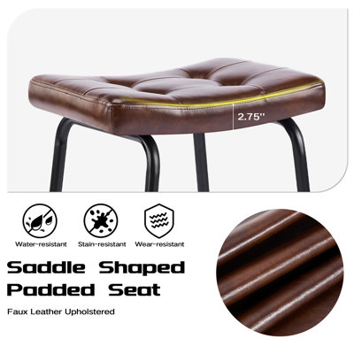 Ensemble de 6 tabourets de comptoir en similicuir de 25,5 po de hauteur, avec tabouret de bar et tabouret à hauteur de comptoir sans dossier avec structure en métal et repose-pieds, brun foncé
