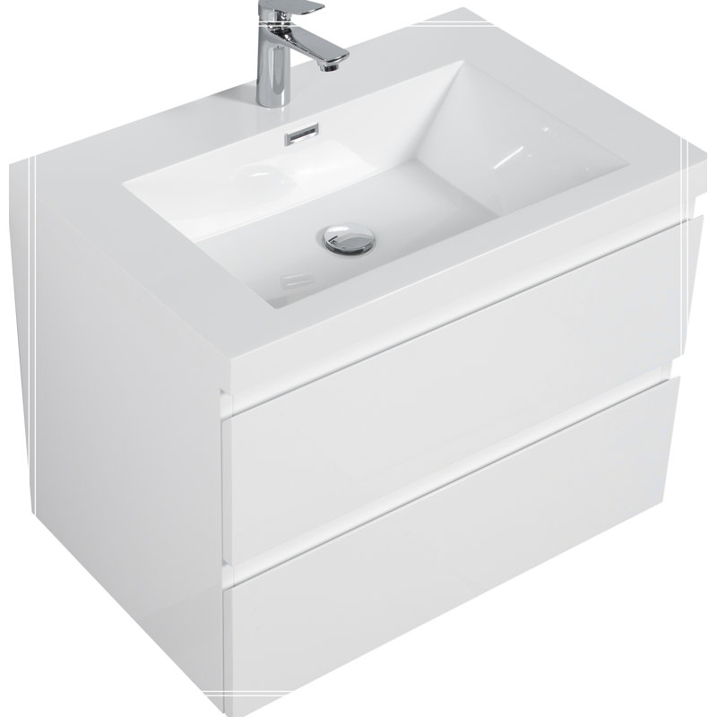 Meuble-lavabo mural 30 po avec lavabo, meuble-lavabo mural moderne, Blanc