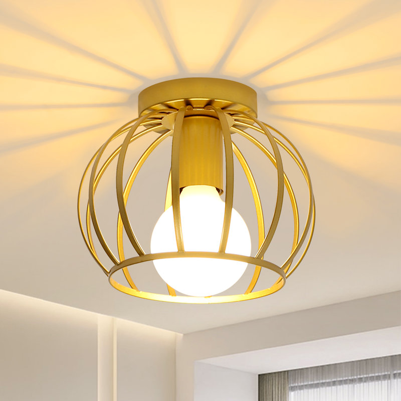 Vintage Semi Flush Mount Ceiling Light Fixture, Gold