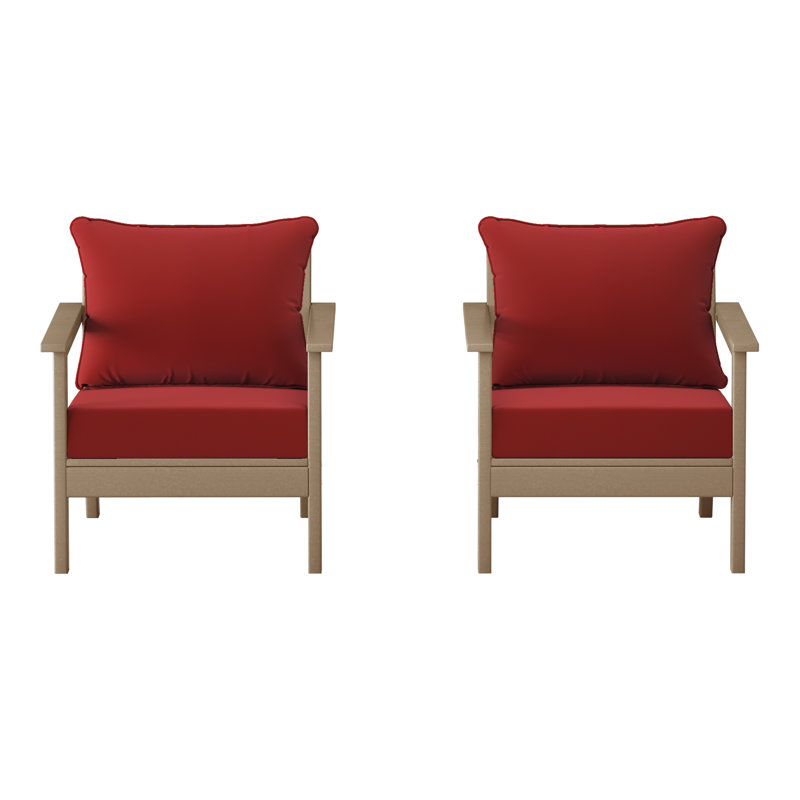 Chaise profonde avec coussins (ensemble de 2), Red, Marron clair