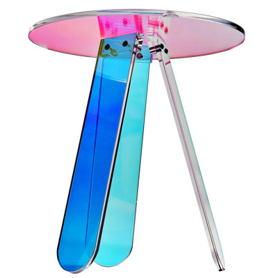 Table de bout en acrylique transparent au design irisé, surface de 17,7 pouces, sécuritaire et stable, café à arc-en-ciel rond à charge de 22 lb pour différentes pièces, réfraction, grand assemblage facile