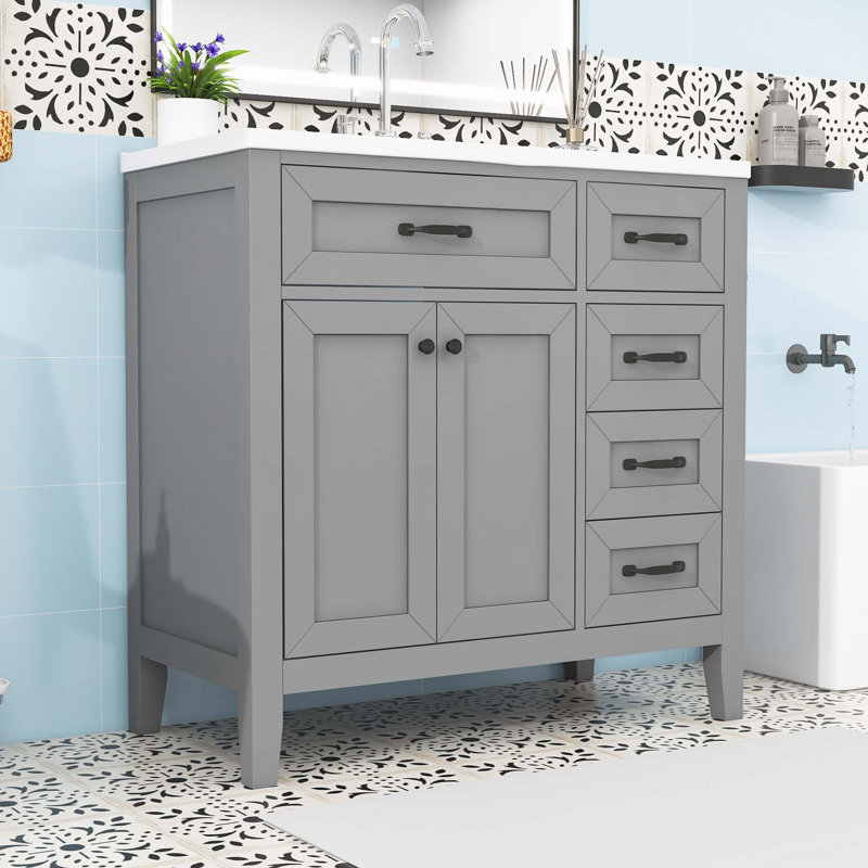 Bathroom Vanity with Sink Combo and Drawers, Grey