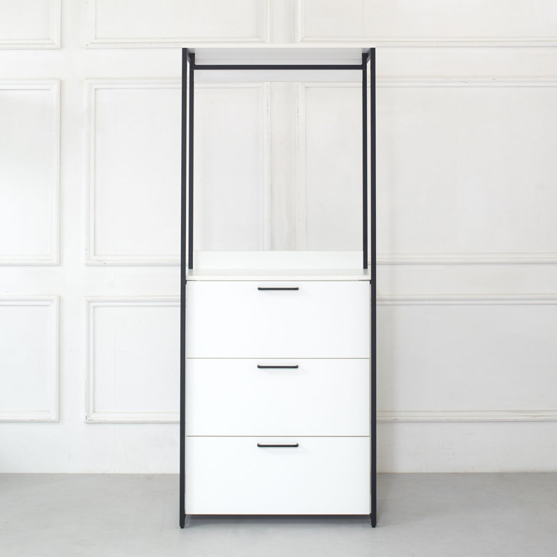 Garde-robe en bois et en métal Fiona avec trois tiroirs sur place