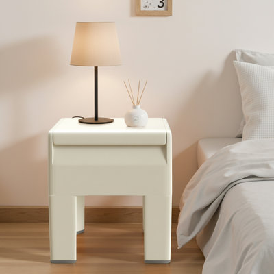 Tabouret de rangement en plastique multifonctionnel - table d'appoint et table de chevet robustes pour la chambre à coucher, dortoir, petit espace, assemblage sans outil en 3 minutes, supporte 220 lb, repose-pieds moderne facile à nettoyer (blanc)