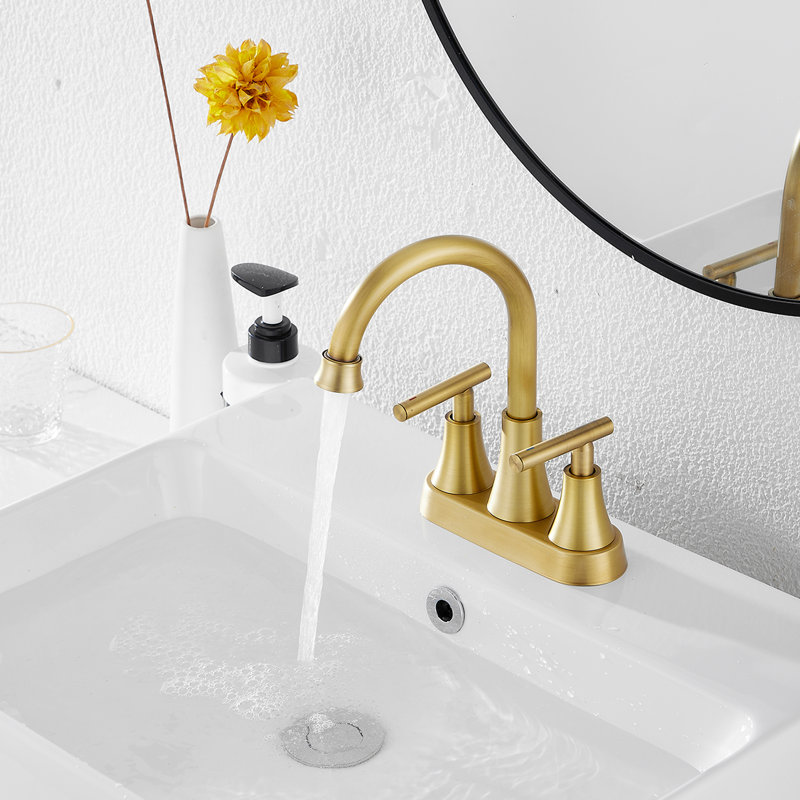 Centerset 2-handle Bathroom Faucet with Drain Assembly, Antique Brass