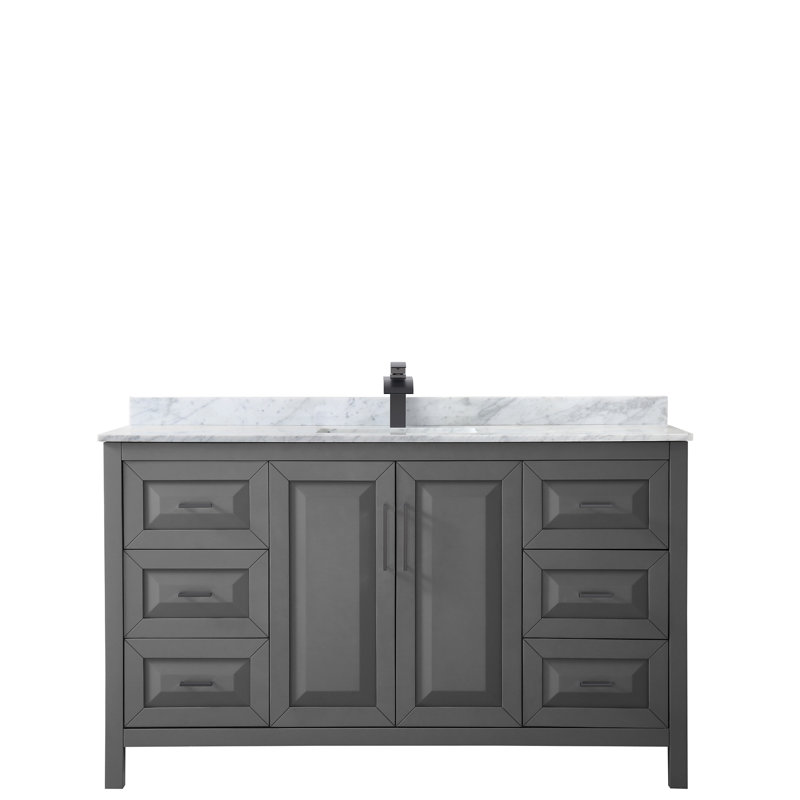 Daria 60'' W Single Vanity, Carrara Cultured Marble, Dark Gray, Matte Black