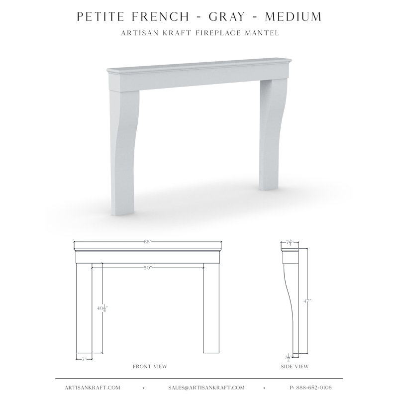 Petite French Cast Stone Fireplace Surround with Standard Hearth, Gray, 7.75" x 66" x 47"