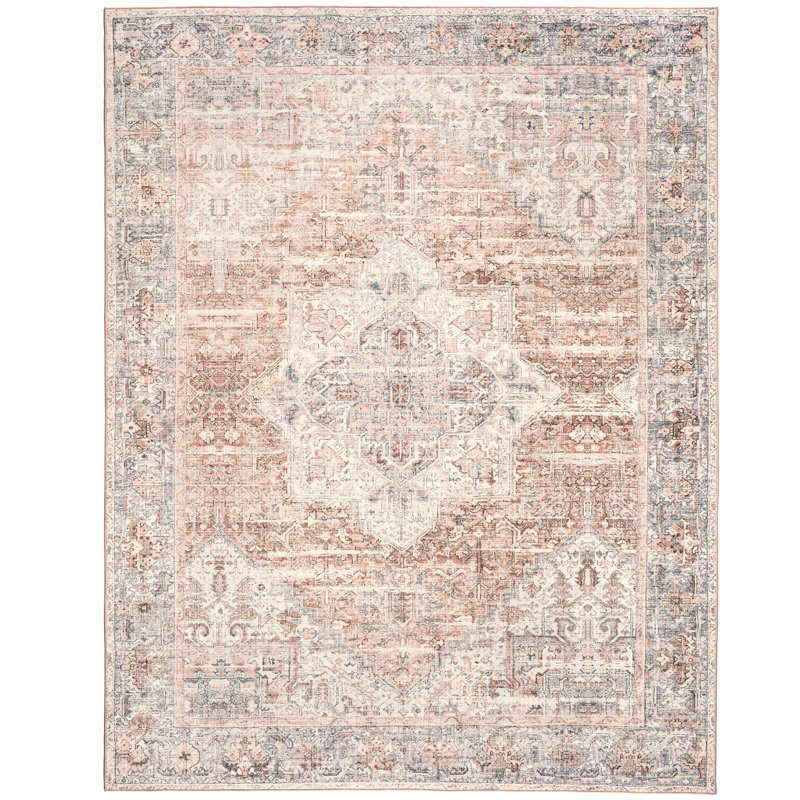 Samiur Lyle Vintage Machine Washable Area Rugs, Rectangle 5' x 7', Gray Ivory Blush