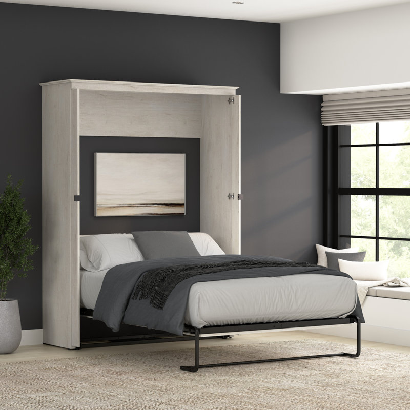 Grand lit escamotable 69 W, Chêne blanc lin, Queen
