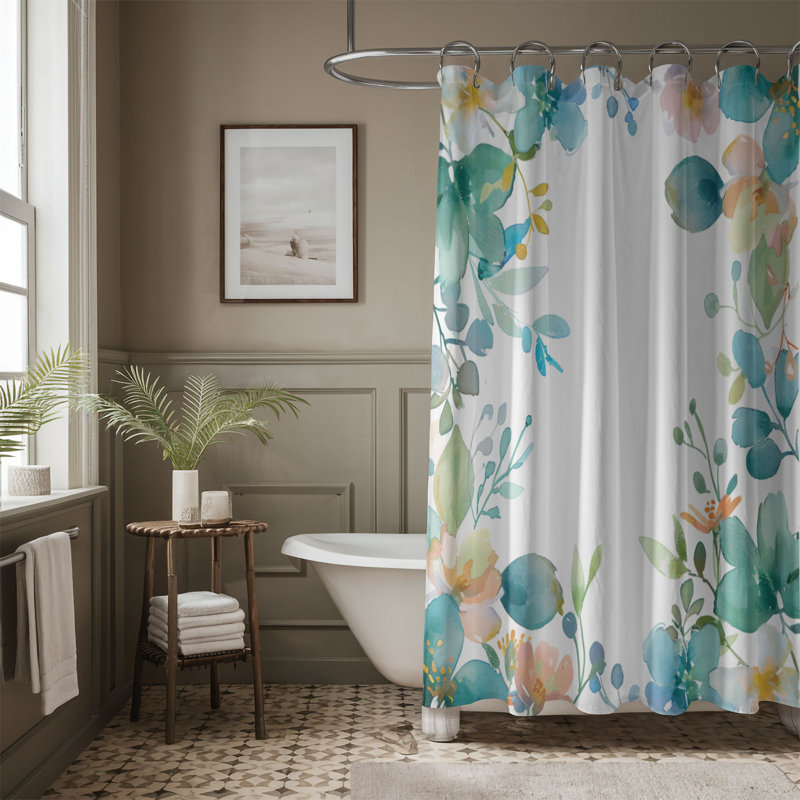 Rideau de douche 1 pièce Pastel Floral Watercolors, H 74 po x l 71 po