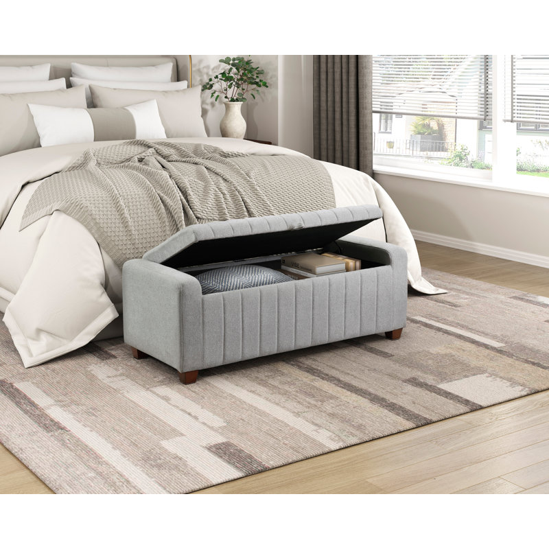 Acadia 50" W Boucle Upholstered Ottomanwith Lift-Top Storage, Gray