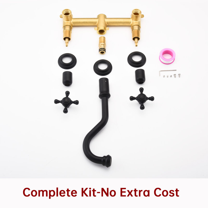 SUMERAIN Matte Black Wall Mounted Bathroom Sink Faucet, Two Knob Handles Bathroom Faucet with 360° Swivel Spout, Brass
