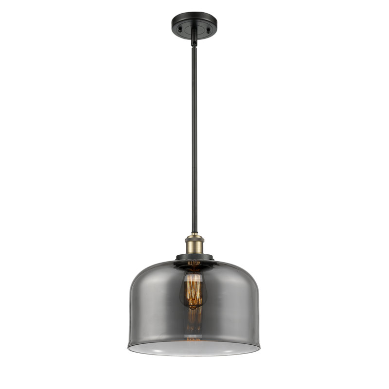 Mini luminaire suspendu avec tige 12 po Ballston Urban Bell, Plaqué couleur fumée, Laiton antique noir, Ampoule non incluse