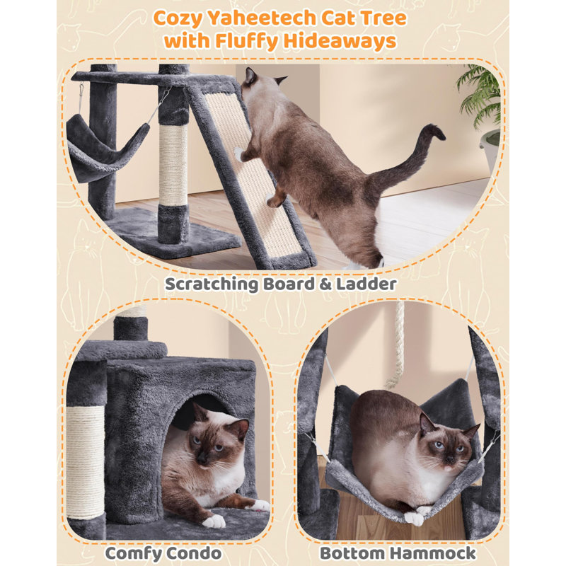 Large Gray Multi-Level Cat Tree with Sisal Scratching Posts