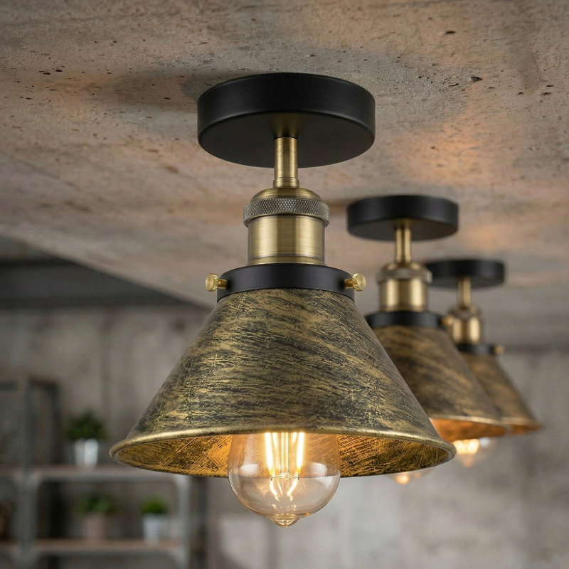Semi Flush Mount, Brushed Brass/Black, Brushed Brass