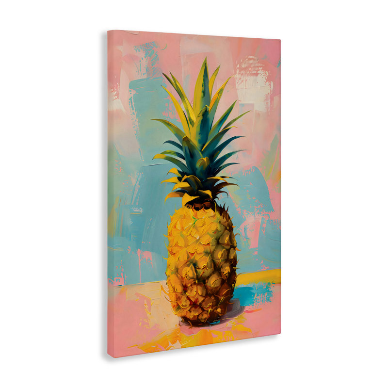 Pineapple Dream sur toile rose bleue, design par LSR Design Studio, H 24 po x l 16 po