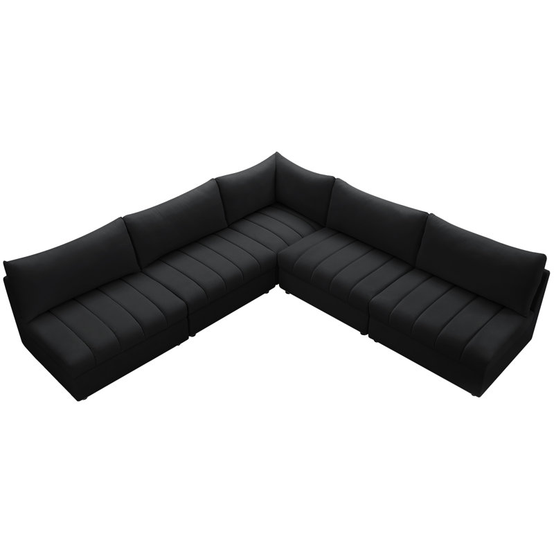 Ensoll Velvet L-Shaped Sectional Reversible, Black Velvet