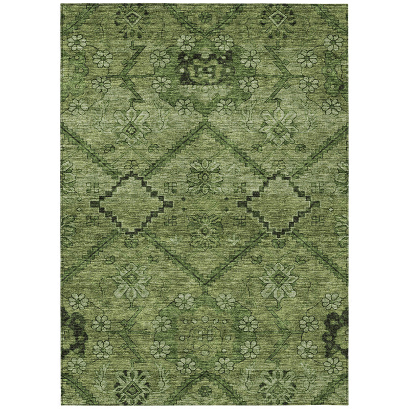 Tapis extérieur lavable floral vert olive et artichaut 3 pi x 5 pi HomeRoots