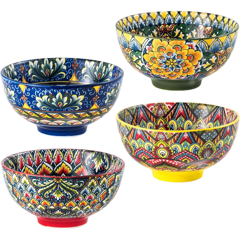 Ensemble de 4 bols à soupe en céramique, ensemble de bols à céréales Bohemia, bols de service en porcelaine pour le dîner, salade, pâtes, fruits, décoratifs, allant au micro-ondes et au lave-vaisselle