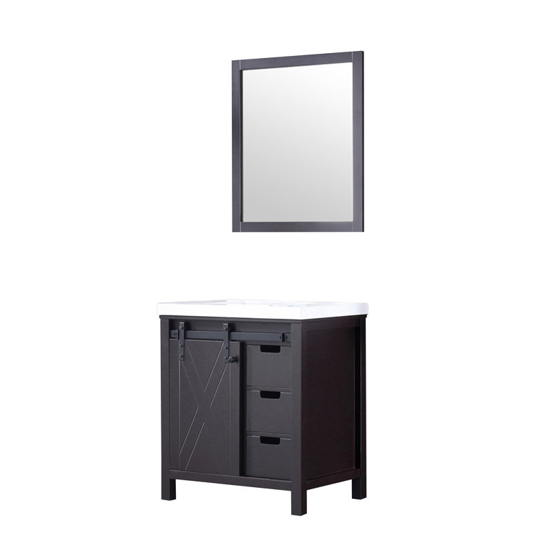 Marsyas 30" Brown Vanity with White Quartz Top and Mirror