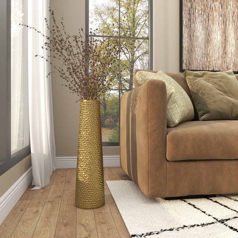 Grand vase décoratif en céramique Akerra, H 25 po x l 7,2 po x P 7,15 po, Doré
