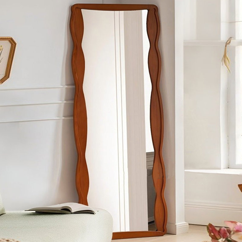 Miroir pleine grandeur à fixation murale en bois massif de style français, H 62,99 po x l 23,62 po