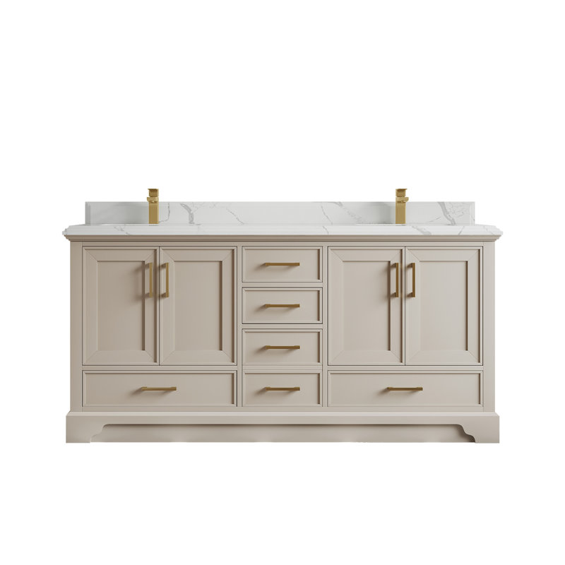 Meuble-lavabo double avec plateau Khiala 72, Calacatta Laza