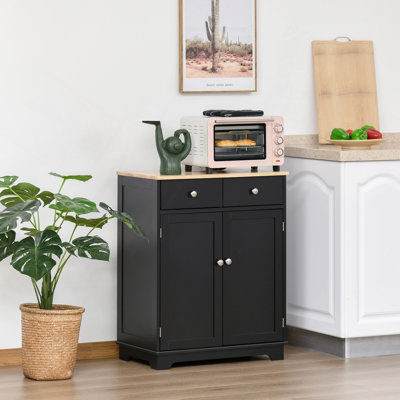 Sideboard With Solid Wood Countertop, Kitchen Storage Cabinet, Coffee Bar Cabinet With 2 Drawers, Doors And Adjustable Shelf