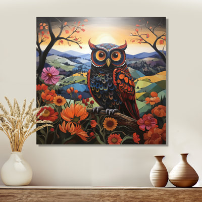 Colorful Owl Stocking At Night I - Owl Animal Wall Art Print