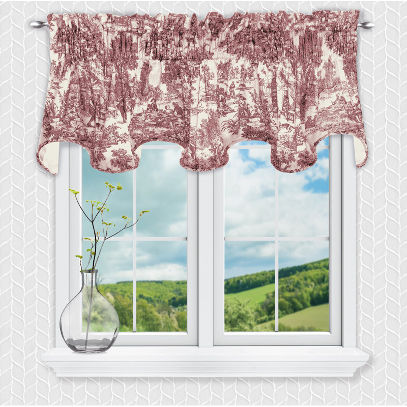 Amelie Toile Cotton Scalloped 70'' W Window Valance, Red