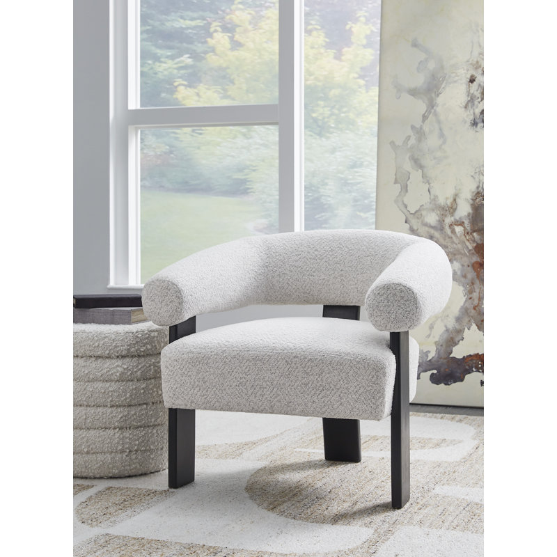 Chaise d'appoint Tisa, polyester gris, cadre en bois noir à 3 pieds avec dossier rond