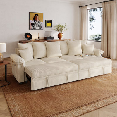   Felipe 110‘‘ Upholstered Modular Pull-out Sofa Bed with USB Charging & Side Pockets
