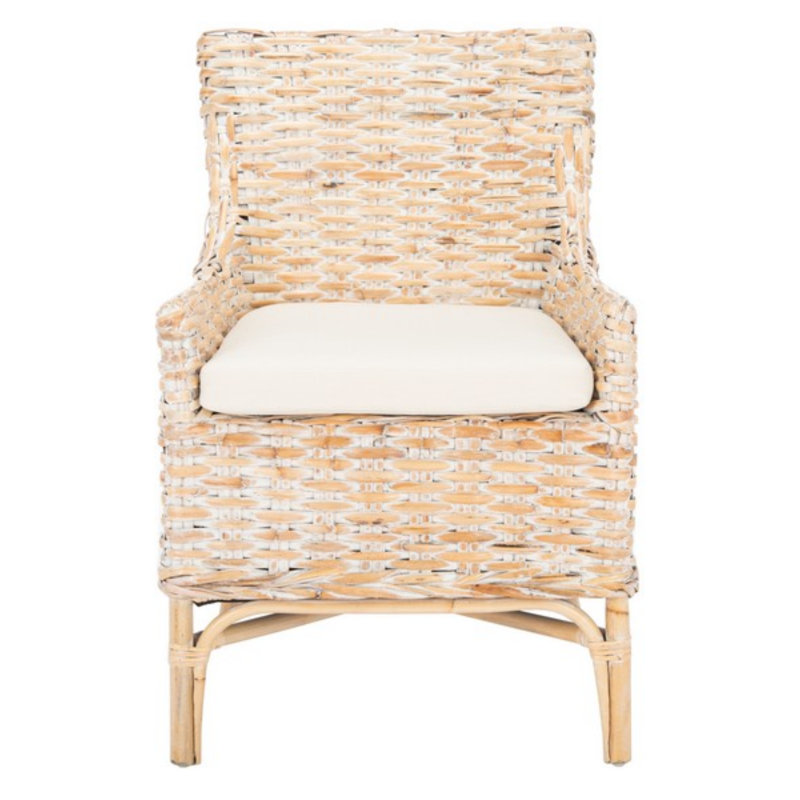 Chaise d'appoint en rotin avec coussin Militello, Blanc naturel délavé