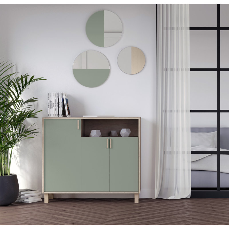 16 Pair Shoe Storage Cabinet, Light Oak Green