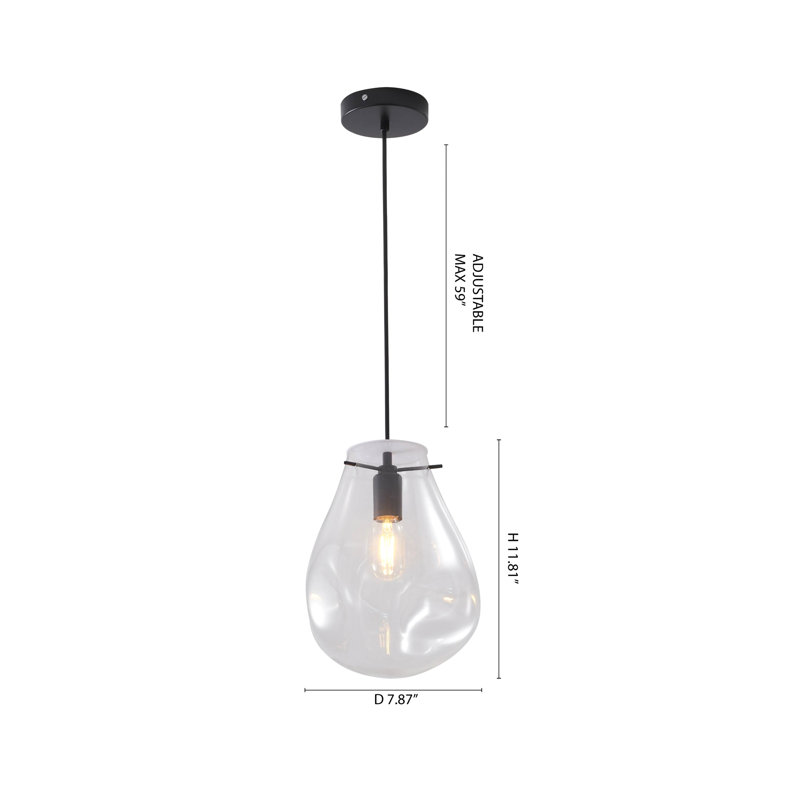 1-Light Black Single Pendant With A Clear Glass Shade