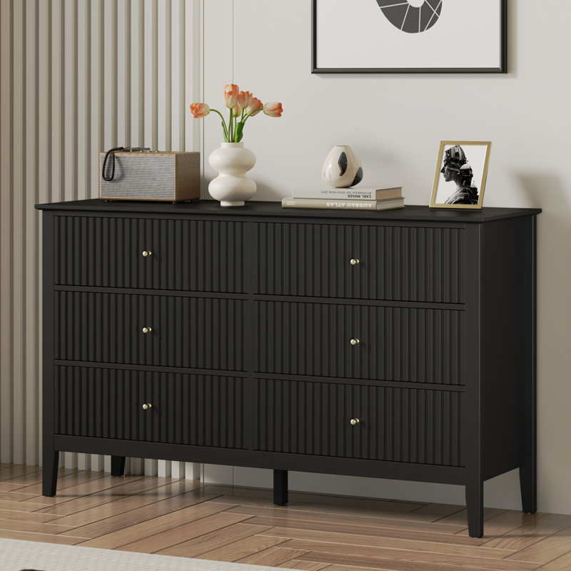 Amberrae 6 Drawer 119.4cm W Double Dresser, Black