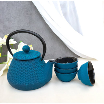 Petite théière en fonte 10 oz avec 4 petites tasses à thé Royal Blue