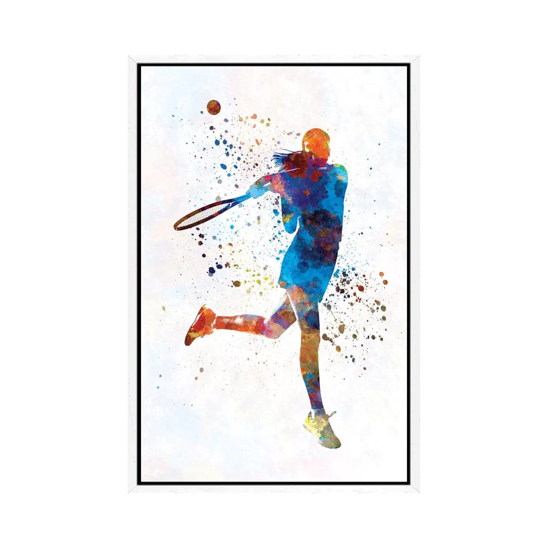 Woman Tennis Player 03 by Paul Rommer - Painting on Canvas, 101.6 cm H x 66.04 cm W, White Framed
