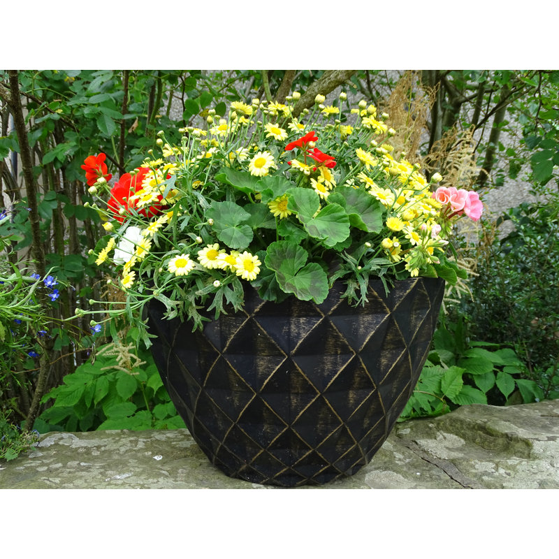 Vermehr Pot Planter, Black/Gold, 20.5cm H x 33cm W x 33cm D
