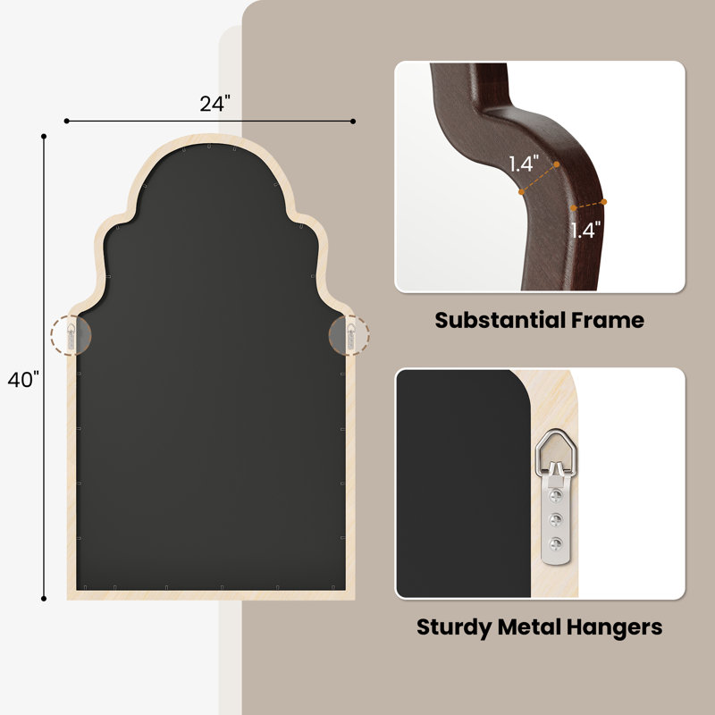 Solid Wood Arch Wall Mirror Decorative Mirror, Brown