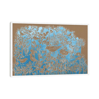 Blue Botanical On Craft Brown by Denis Orio Ibañez - Print on Canvas