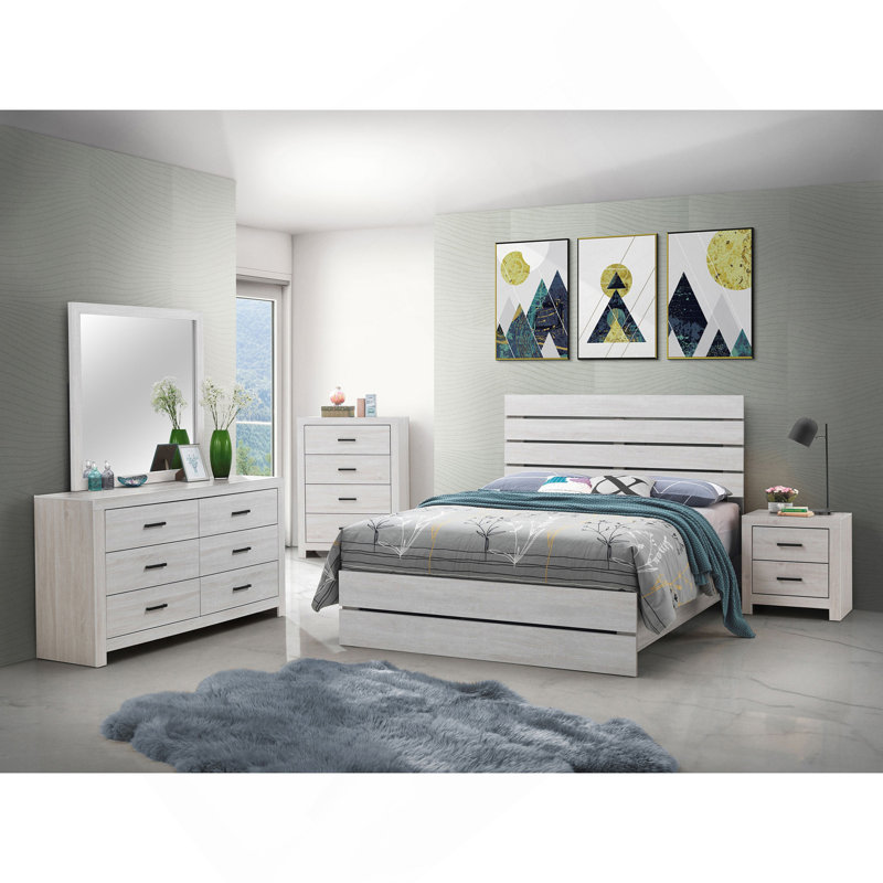 White 5-Piece Slatted Headboard Panel Bedroom Set