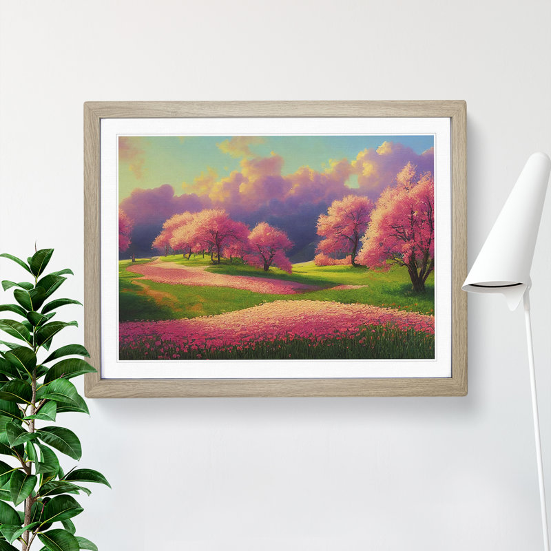Spring Meadow Landscape Vol.3 - Single Picture Frame Print, Oak, 46cm H x 64cm W x 2cm D